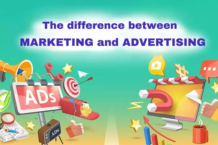 Find out the difference between marketing and advertising